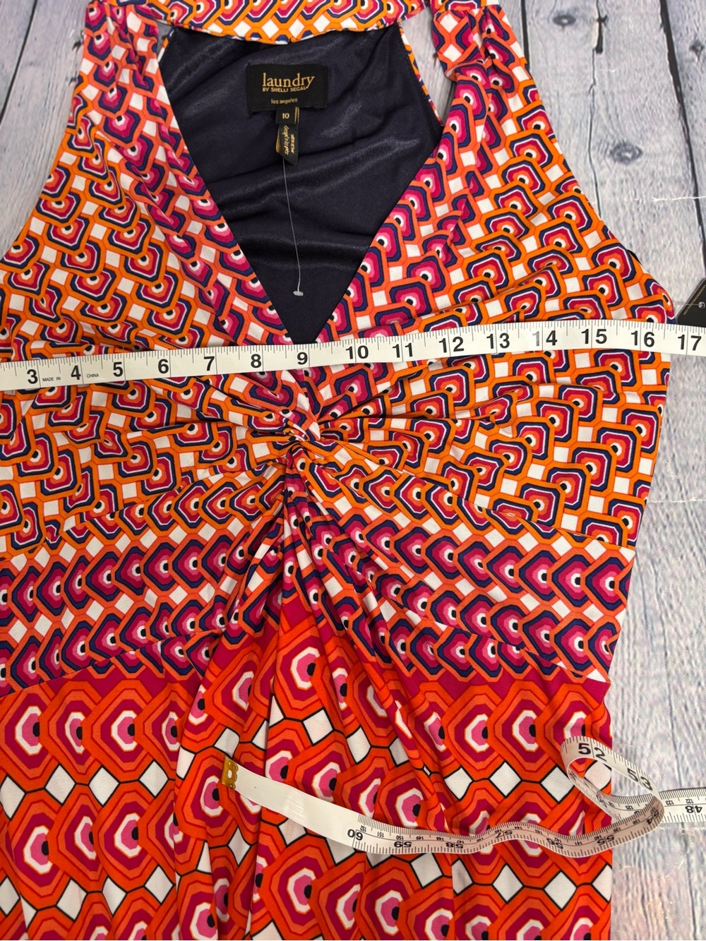 NWT Laundry by Shelli Segal Vibrant Orange Navy Sleeveless Geo Party Dress 10 - Picture 11 of 13